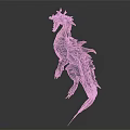 Mythical 3D Dragon Creature with Horns Sharp Teeth and Blue Spikes in Fierce Pose