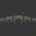 European Style Stone Arch Bridge With Lamp Posts Railings And Stone Slab Deck