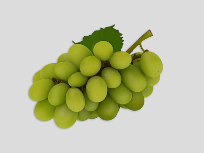 Fresh Ripe Juicy Green Grapes Bunch With Green Leaves And Vine 3d model