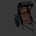 Vintage Old Fashioned Green Rickshaw With Canopy And Two Wheel Structure 3d model