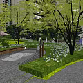 Tranquil Residential Landscape with Lush Trees Stone Pathway Green Lawn and Colorful Flowers