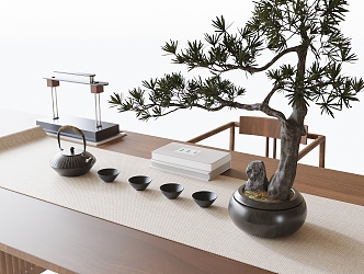 Tea Set Ornaments Bonsai 3d model