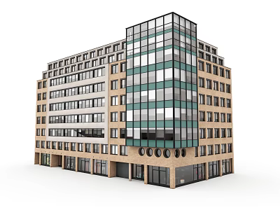 Modern Multi Story Building With Brick Exterior And Large Glass Windows 3d model