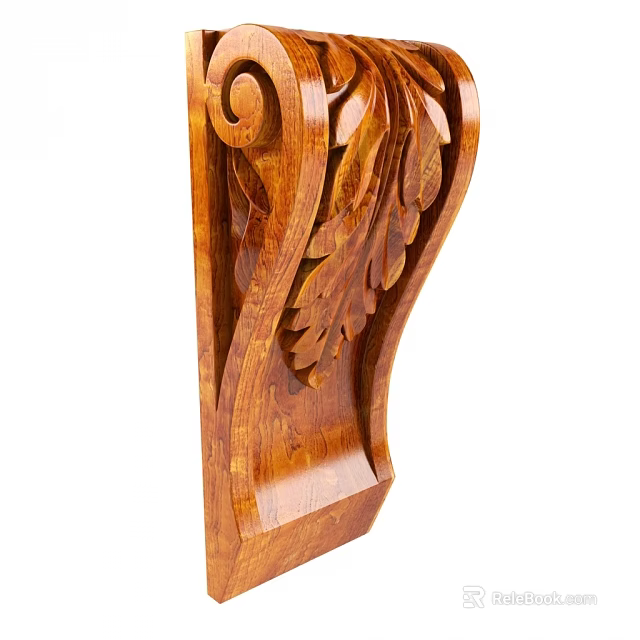 Artistic Wooden Capital With Intricate Leaf Carvings And Scroll Design Elements 3d model 