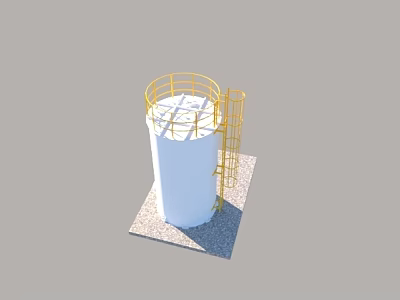Industrial Storage Tank With White Cylindrical Body Yellow Guardrail Ladder And Concrete Base 3d model