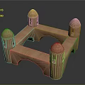 Wooden Building Blocks Castle Shaped Structure with Turrets Arches and Small Windows