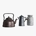 Rustic Vintage Metal Teapot Coffee Pot And Milk Can Decorative Collection