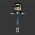 Cartoon Female Character In Blue Outfit With White Gloves Boots And Green Eyes
