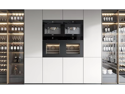 Modern Wine Cabinet Design With Glass Doors And Wine Bottle Storage Racks 3d model