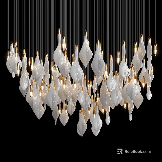 Elegant White Petal Shaped Chandelier With Multiple Hanging Bulbs And Modern Design 3d model 