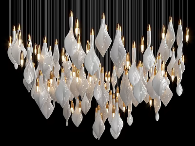 Elegant White Petal Shaped Chandelier With Multiple Hanging Bulbs And Modern Design 3d model