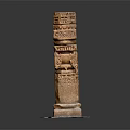 Intricately Carved Stone Pillar with Decorative Layered Design and Ornate Patterns
