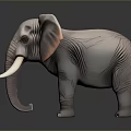 Realistic 3D Model Elephant with Long Tusks Big Ears and Gray Skin on Dark Background