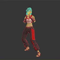 Woman In White Top And Black Pants With Red Accents Wearing Boxing Gloves In Stance