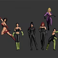 Dynamic Female Action Characters In Jumping Standing Poses With Colorful Costumes