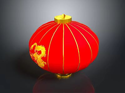 Traditional Red Lantern With Golden Dragon Pattern For Chinese Festive Home Decor 3d model