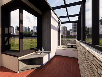 Modern sun room balcony tatami 3d model