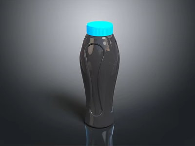 Black Plastic Beverage Bottle With Blue Cap And Smooth Reflective Surface 3d model