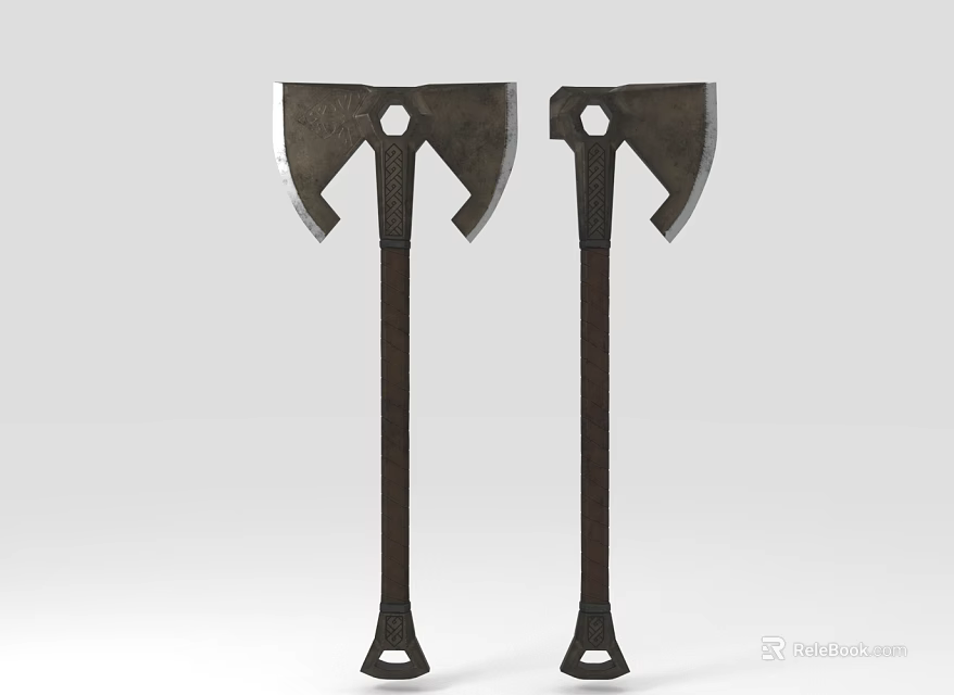 Two Rustic Axes With Metal Blades And Wooden Handles Symmetric Design 3d model 