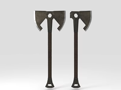Two Rustic Axes With Metal Blades And Wooden Handles Symmetric Design 3d model
