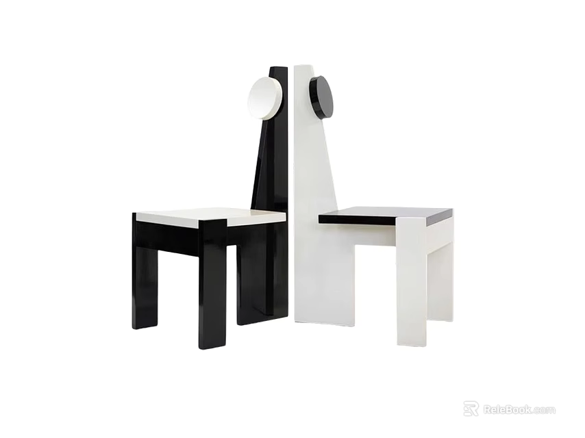Modern Black and White Leisure Chairs with Geometric Design and Circular Backrest for Stylish Home Decor 3d model 