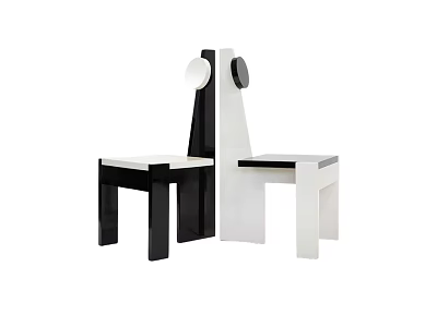 Modern Black and White Leisure Chairs with Geometric Design and Circular Backrest for Stylish Home Decor 3d model