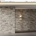 Textured Natural Stone Wall Home Interior With Illuminated Modern Wall Light 3d model