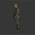 Man in military uniform standing with arms outstretched against gray background
