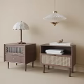 Modern Wooden Bedside Tables With Lamp Books Drawer Lattice And Woven Panel