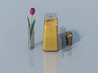 Stylish Yellow Swing Door With Transparent Vase And Red Tulip Decoration 3d model