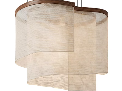 Elegant Wooden Frame Chandelier with Layered Beige Fabric Shades and Soft Texture 3d model
