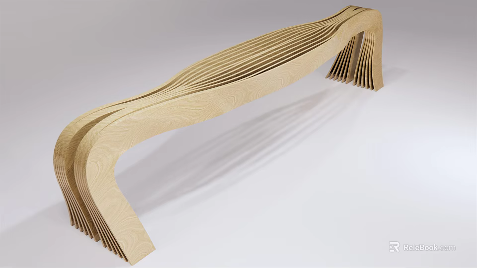 Wooden Landscape Bench With Modern Curved Layered Design For Outdoor Gardens 3d model 