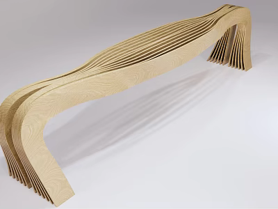 Wooden Landscape Bench With Modern Curved Layered Design For Outdoor Gardens 3d model