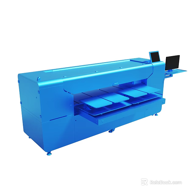 Blue Industrial Machine With Multiple Trays Control Panel And Digital 3d model