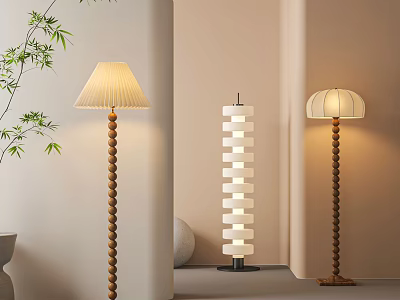 Modern Minimalist Floor Lamps With Wooden Spiral Pole Striped Shade And Cylindrical Light Design 3d model
