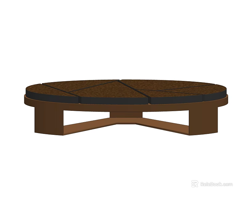 Modern Round Coffee Table With Paneled Wooden Top And Crossed Legs Design For Living Room 3d model 