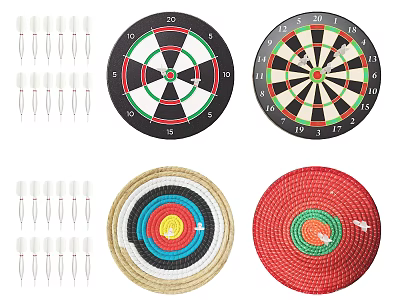 Different Types Of Sports Equipment Including Colorful Dartboards And Darts 3d model