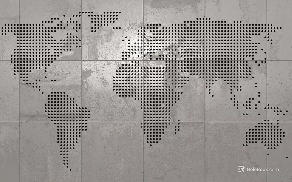 Gray Background Wall With World Map Pattern Composed Of Black Dots 3d model
