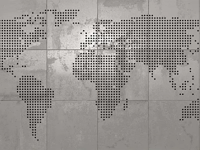 Gray Background Wall With World Map Pattern Composed Of Black Dots 3d model