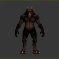 Fierce Werewolf Monster Character With Red Ears Glowing Yellow Eyes Muscular Body And Sharp Claws