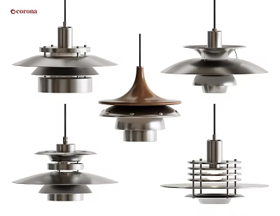 Modern Metal Chandeliers With Silver Dark Gray Brown Layered Designs And Shapes 3d model