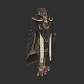 Owl Themed Armored Game Movie Character With Cloak And Golden Accents