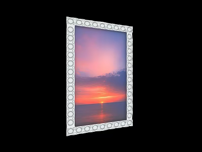 White Diamond Frame Landscape Painting With Pink Orange Sunset Sky And Sun Reflection On Sea 3d model