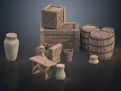 Ancient Country Life Supplies Middle East Life Supplies Farm Life Scene Country Sketch Farm Sketch Wooden Barrel Box Jar Ceramic Jar Stool 3d model