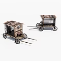 Two Wooden Carriages With Cage Like Bodies And Spoked Wheels And Wooden Roofs