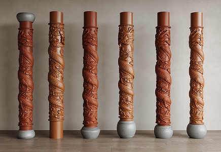 New Chinese-style Column Decorative Column Panlong Carved Column Chinese-style Column Log Column Pier 3d model