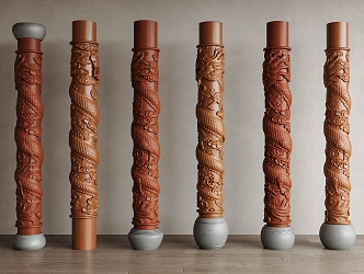 New Chinese-style Column Decorative Column Panlong Carved Column Chinese-style Column Log Column Pier 3d model