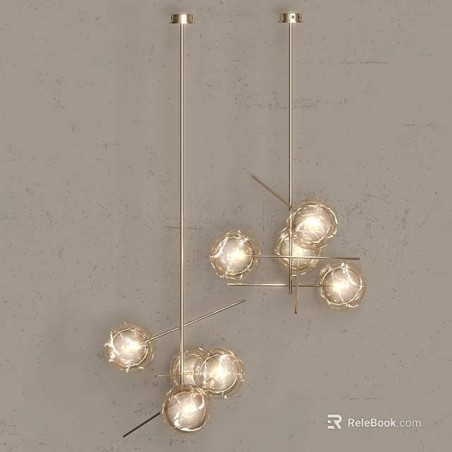 Modern Chandelier With Metal Frame And Glass Globe Bulbs Hanging Design 3d model 