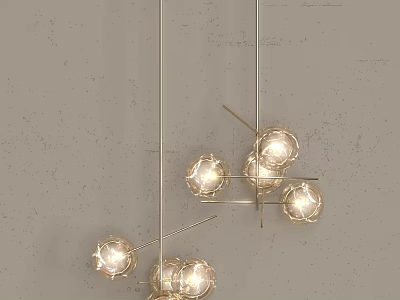 Modern Chandelier With Metal Frame And Glass Globe Bulbs Hanging Design 3d model