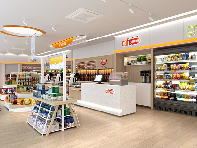 Cafe Specialty Store Interior With Shelves Freezers Cashier Counter And Products 3d model